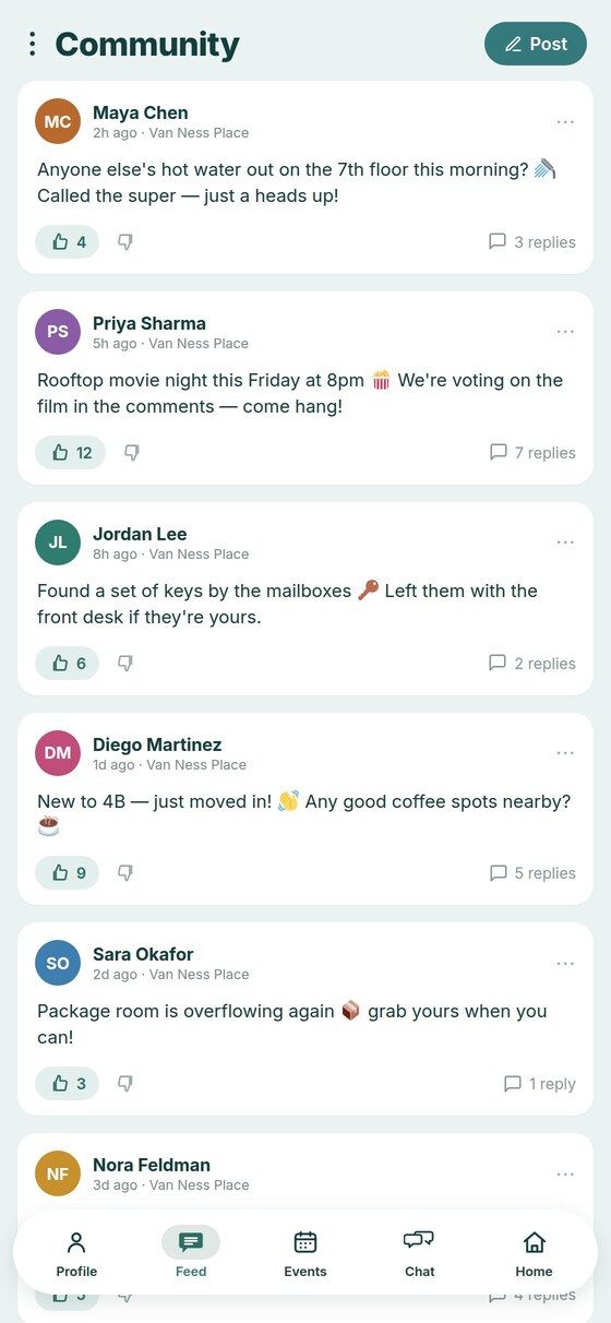 Community feed of building posts